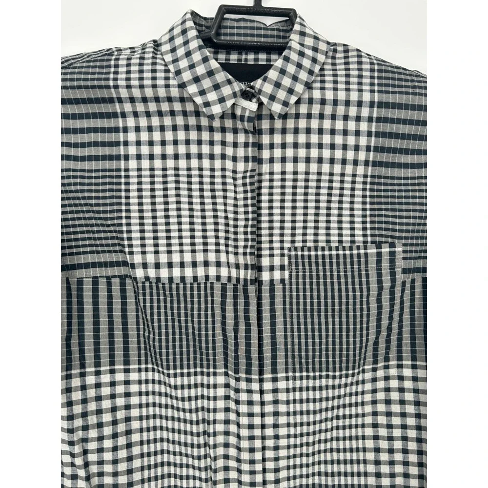 Lafayette 148 New York Women's SMALL Gray Plaid Long Sleeve‎ Button Down Shirt - Picture 4 of 7